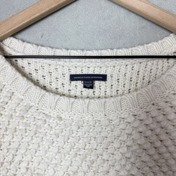American Eagle Outfitters Ivory White Popcorn Knit Sweater Wool Alpaca Blend M - Picture 3 of 13